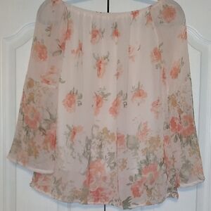 Flowing Floral Off The Shoulder Top - Cream, Green, and Peach